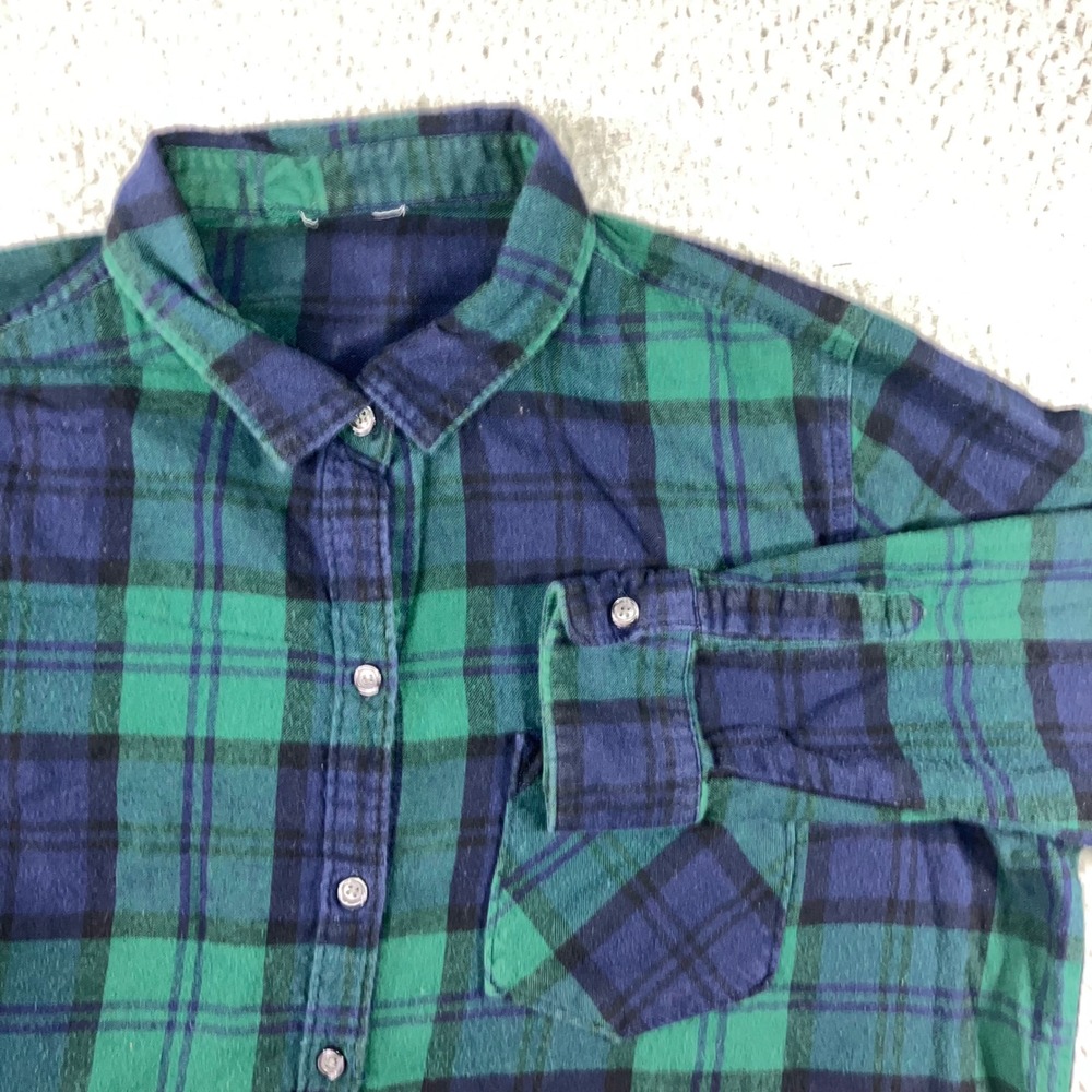 Old Navy Flannel Shirt Women XL Green Blue Plaid Button Up Soft Layering Outdoor